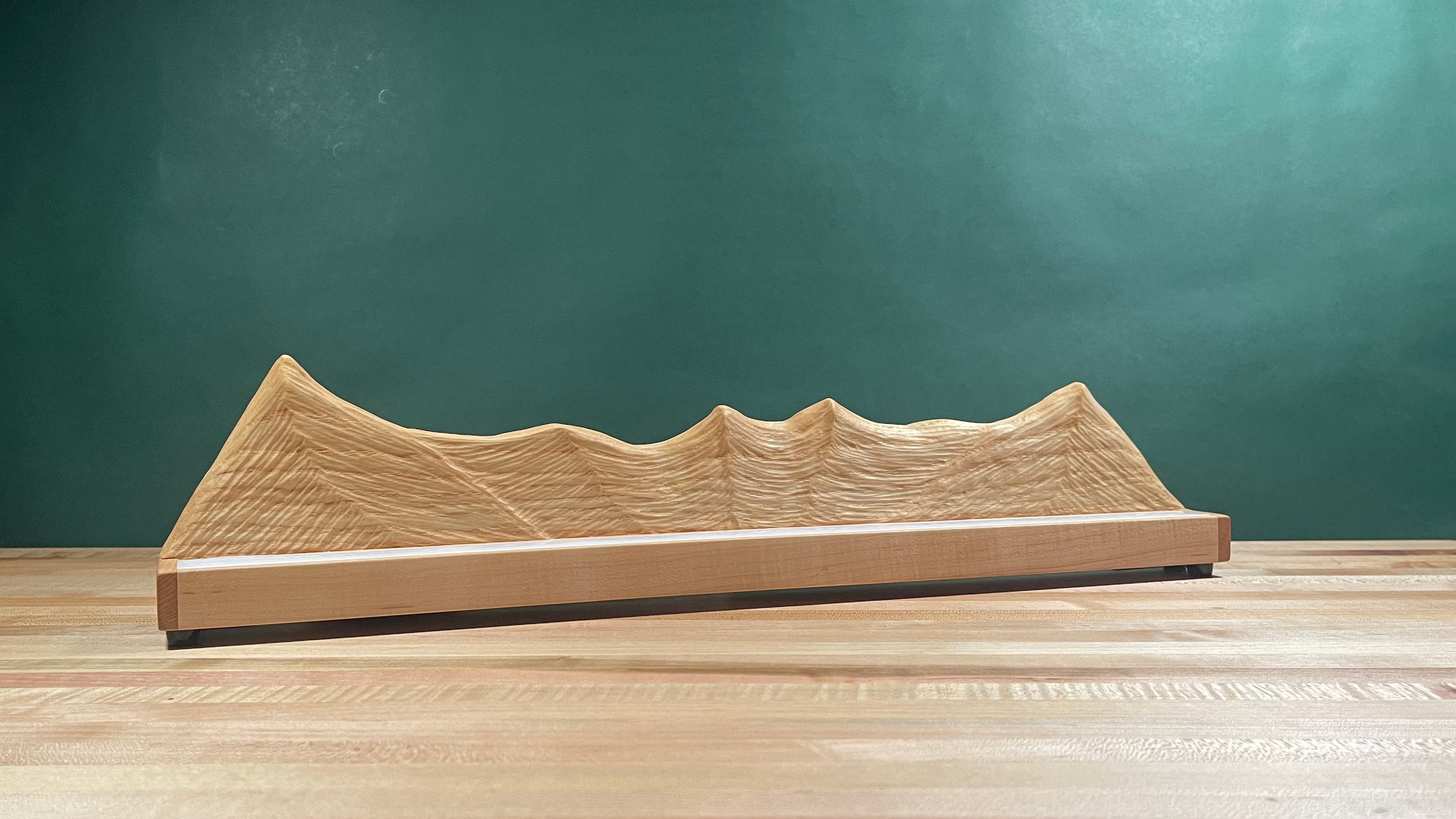 Wood carved mountain range lamp with lighting turned off