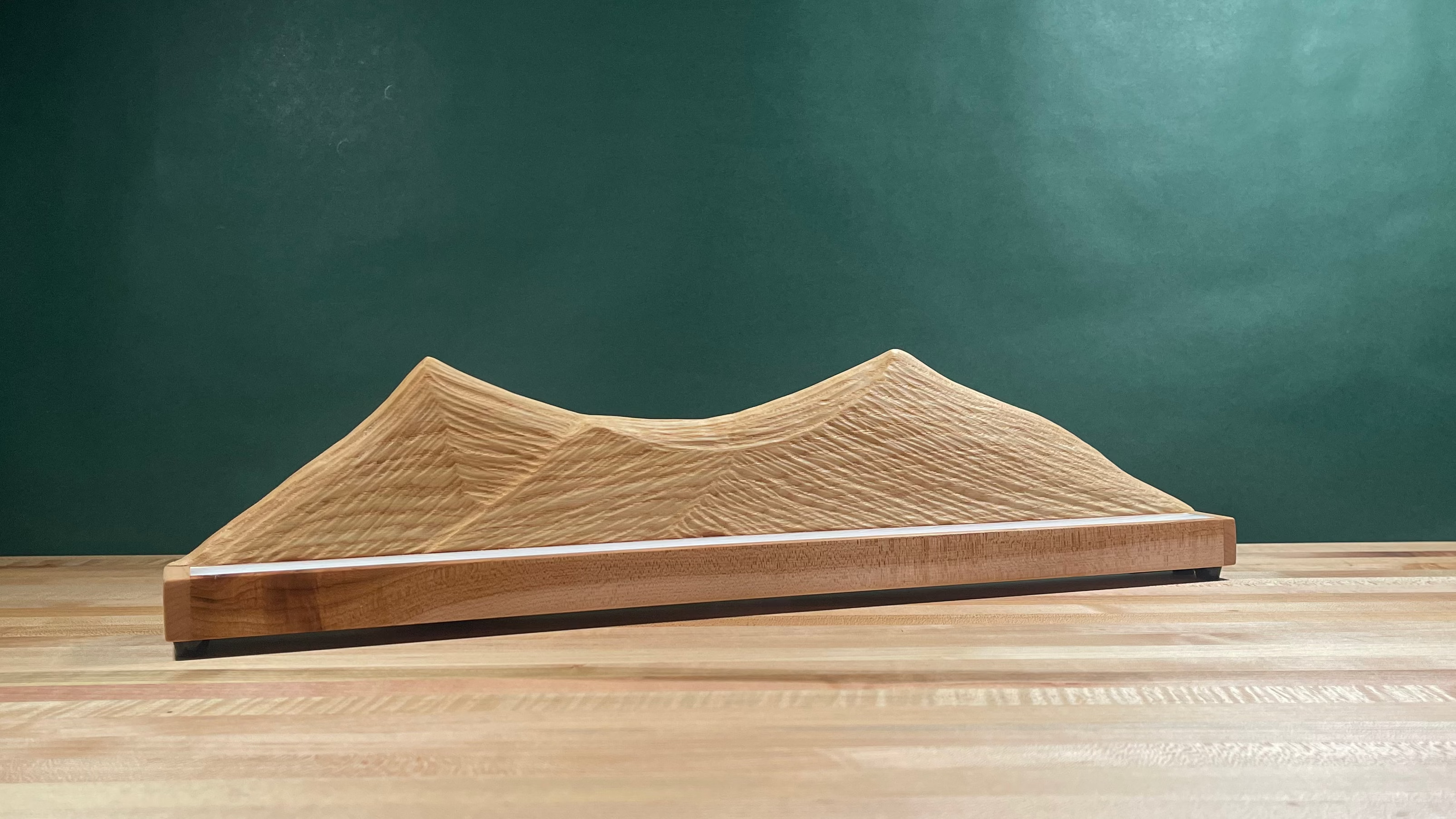 Wood carved mountain range lamp with lighting turned off